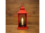 Декоративный фонарь со свечкой, красный корпус, размер 13.5х13.5х30,5 см, цвет теплый белый