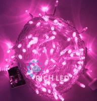 Светодиодная гирлянда Rich LED 10 м, 100 LED, 24 В, соединяемая, розовая, прозрачный провод