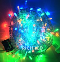 Светодиодная гирлянда Rich LED 10 м, 100 LED, 220 В, соединяемая, влагозащитный колпачок, мульти, прозрачный провод,